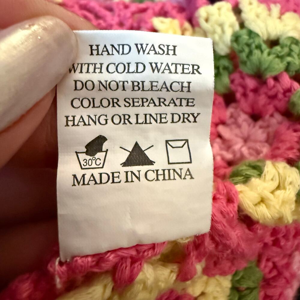 Debut pink crochet granny square sweater open knit cropped size M medium - Picture 8 of 14